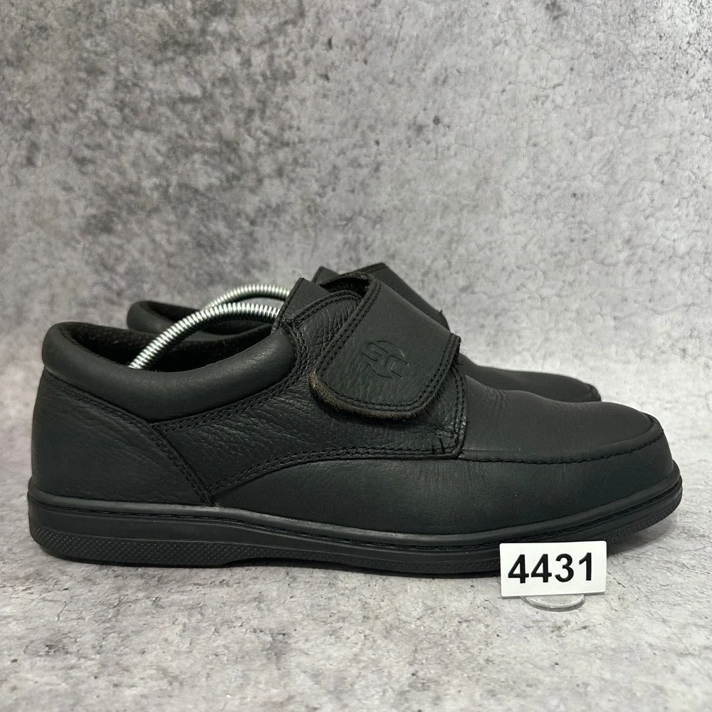 Streetcars Shoes Men 11 2W Black Leather Comfort Hook Loop Moc Toe 9475-FG